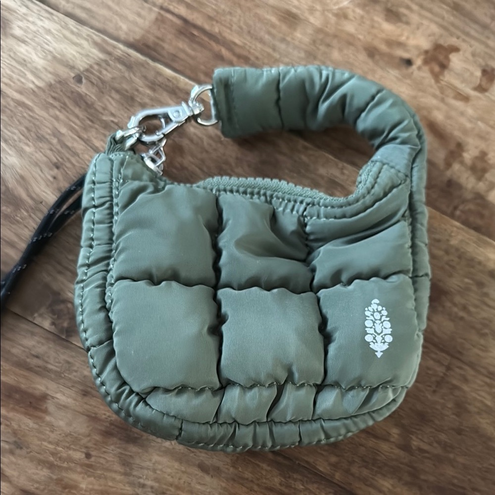 Free People- olive green mini puff bag key chain